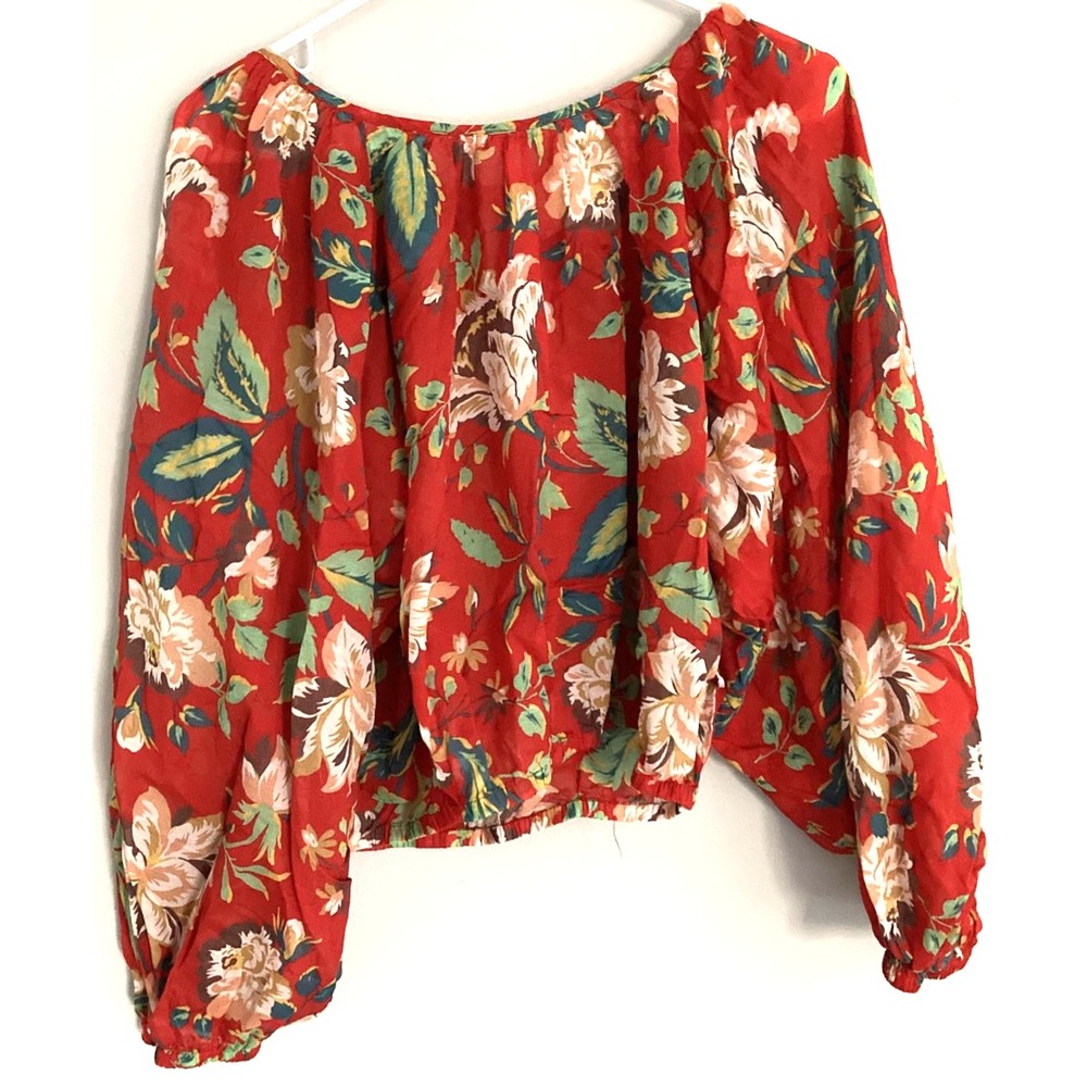 Maeve Anthropologie Shirt Women S Floral Peasant Cropped Boho Balloon Sleeve Top